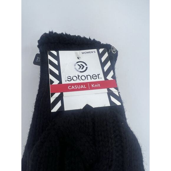 Isotoners Women's Mittens Fingerless Flaps Casual Knit Black Convertible - Picture 2 of 6